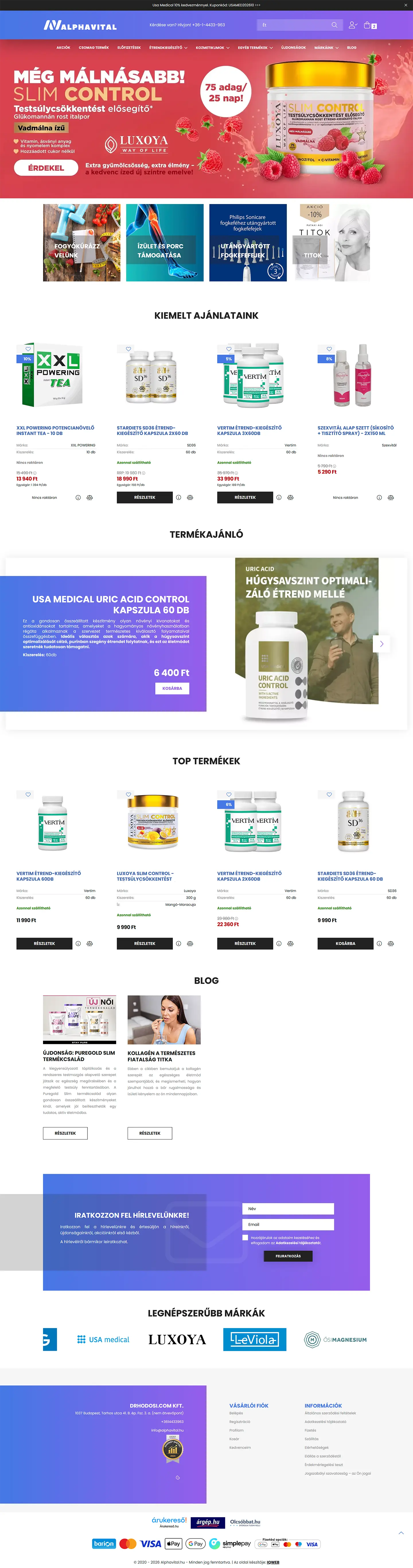alphavital-full-page Az alphavital.hu nyitóoldala asztali nézetben, teljes hosszában