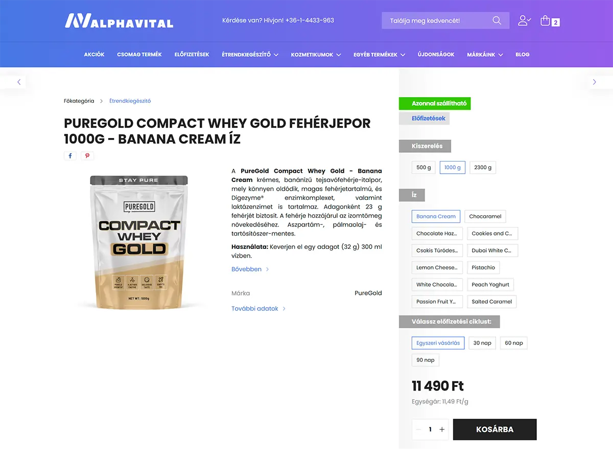 Termékoldal az alphavital.hu Unas webáruházban