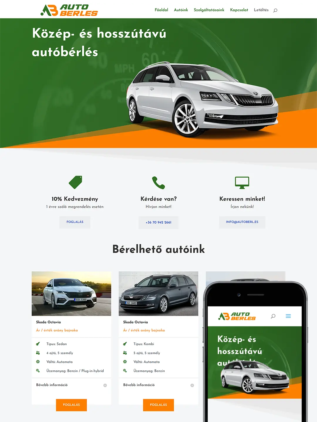 Autoberl.es weboldal készítése – asztali és mobil nézet