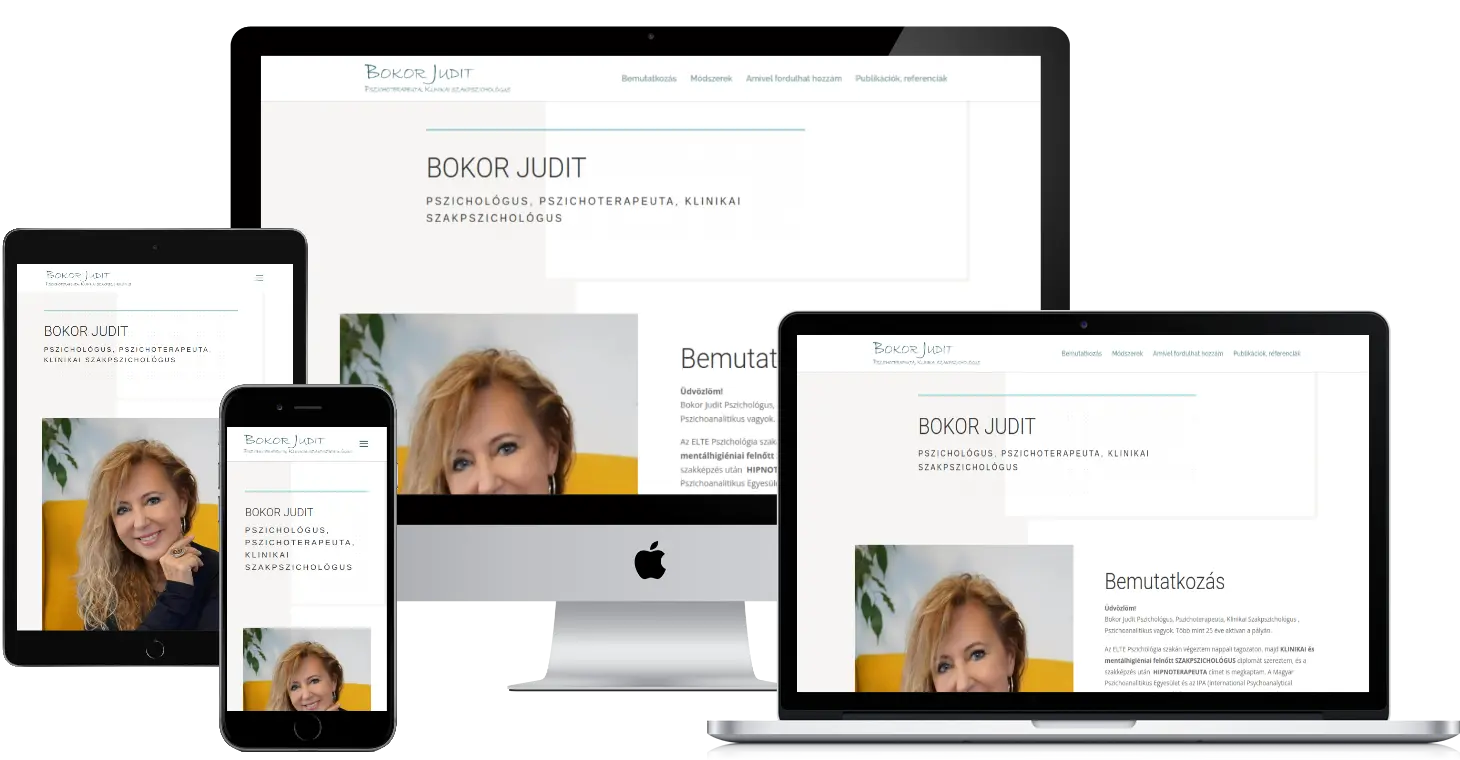 Bokor Judit wordpress weboldala laptopon, tableten és telefonon