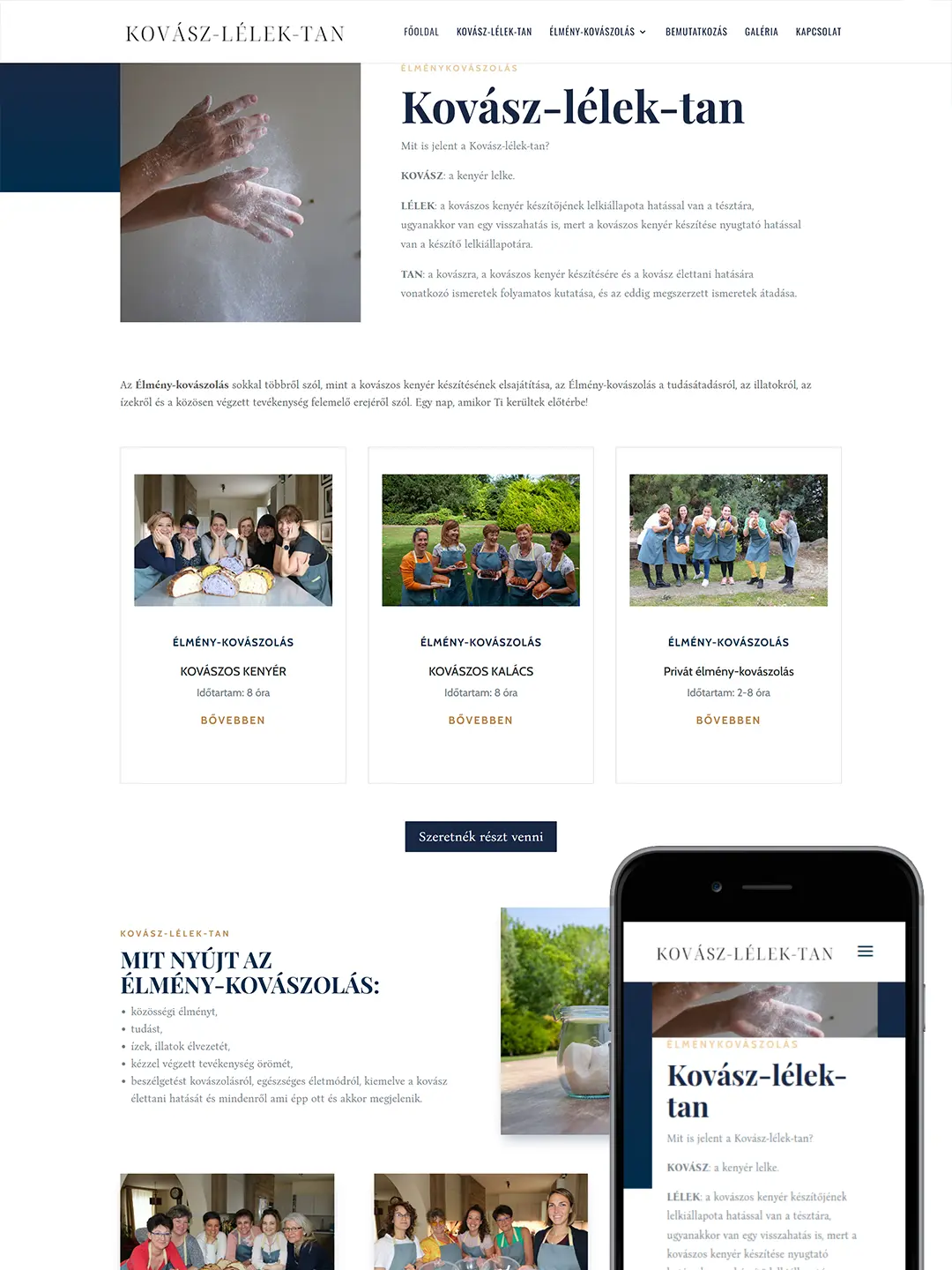 A kovaszlelektan.hu wordpress weboldal asztali és mobil nézetben