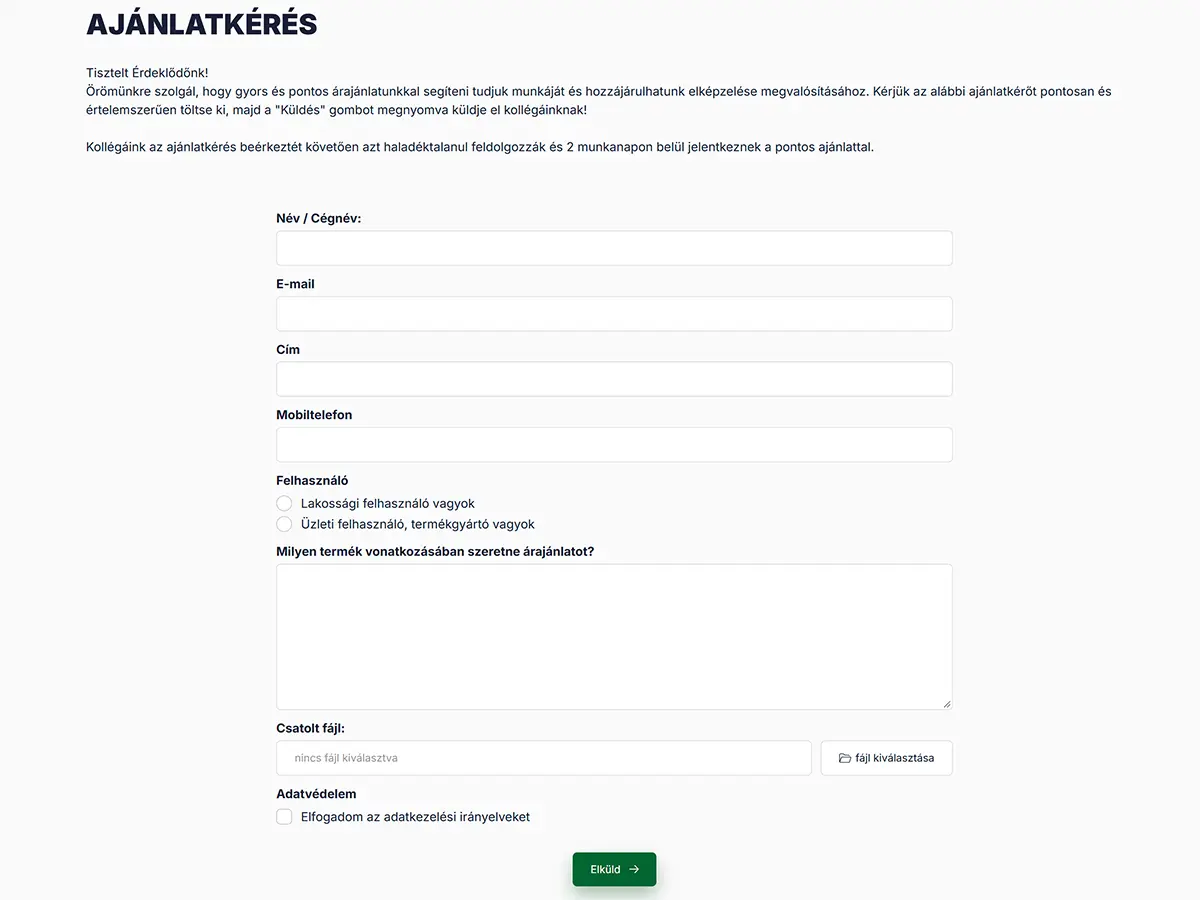 Ligneus.hu ajánlatkérő űrlap