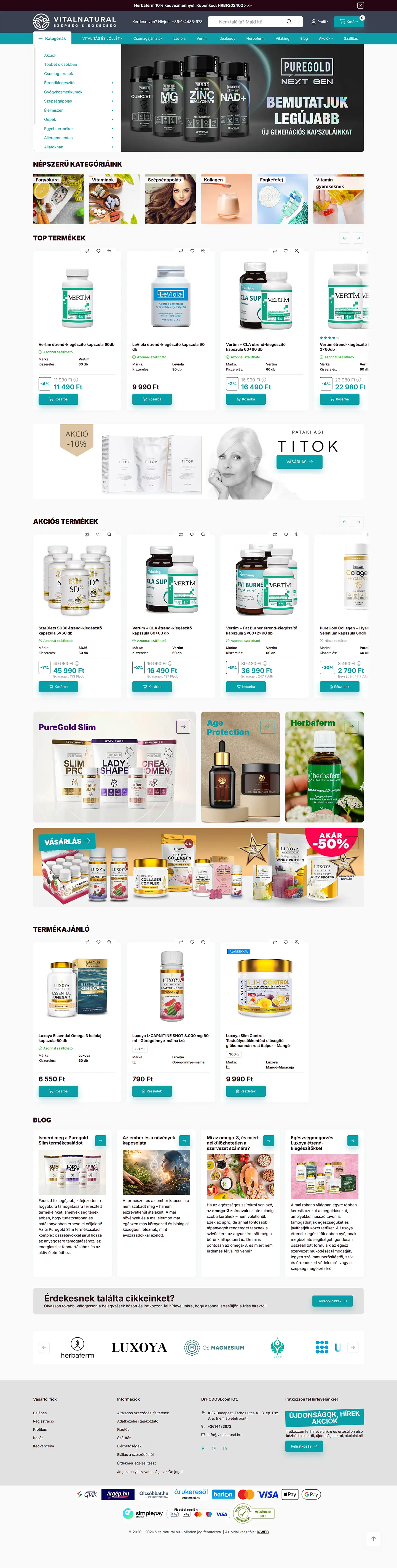 vitalnatural-full-page-1440 A vitalnatural.hu unas webáruház nyitóoldala asztali nézetben, teljes hosszában