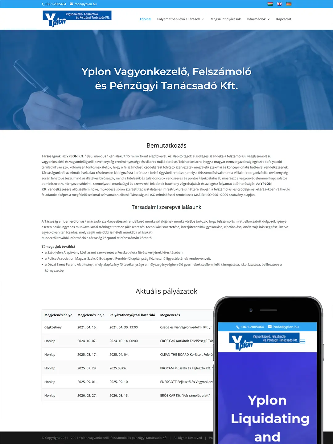 Yplon Kft. weboldalának készítése és megújítása – asztali és mobil nézet